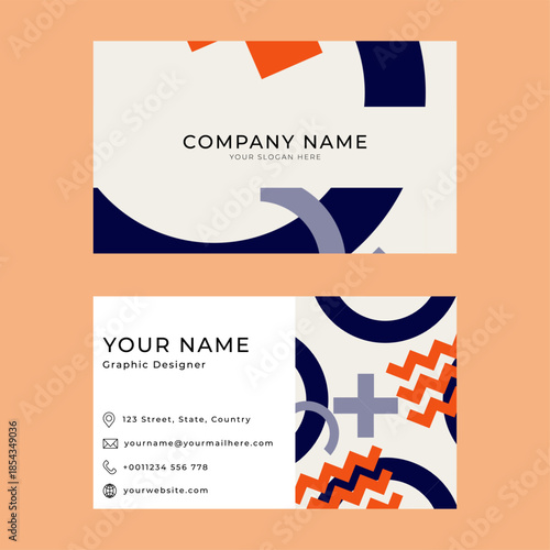 Set of bussines card in memphis style geometric pattern, line and geometric figures. Design backgrounds for invitation, brochure, cover, website banner, bussines card and social media.