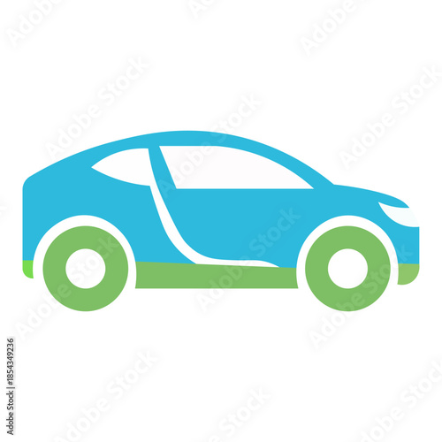 Modern blue car with green wheels and white accents, minimalist design