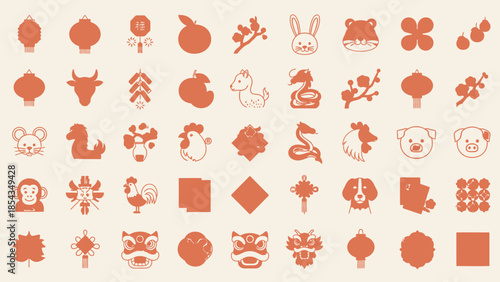 Chinese Zodiac Animals Icons, Lunar New Year Symbols, Holiday & Celebration Icons