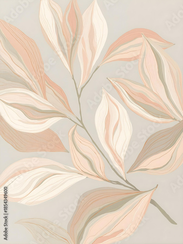 Abstract botanical leaves pattern in soft pastel colors