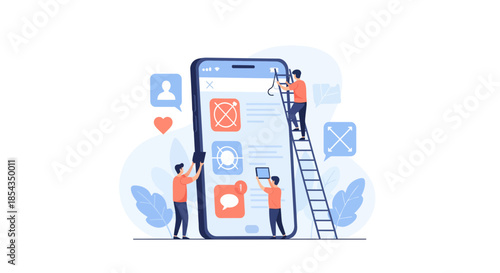 App developers working on mobile phone application interface.