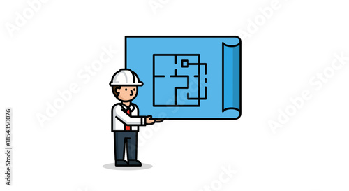 Architect holding a blueprint of a building design construction concept.