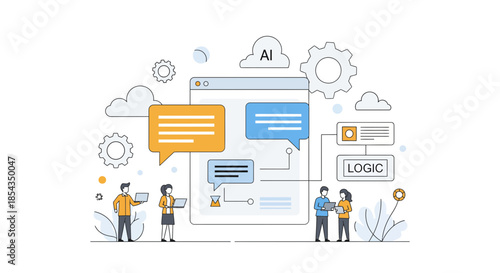 Artificial intelligence and technology concept with people and data.