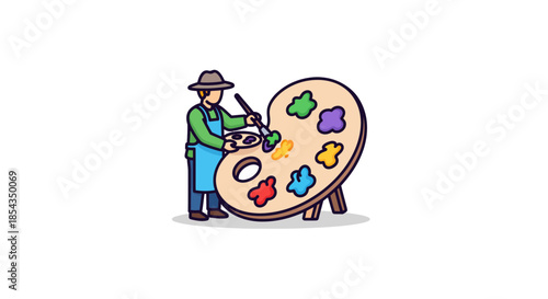 Artist painting with a palette of vibrant colors creative artwork concept.