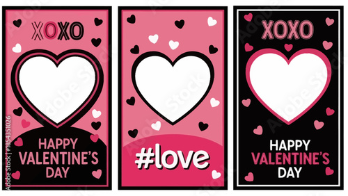 Valentine's Day greeting card illustrations with heart shapes and love messages