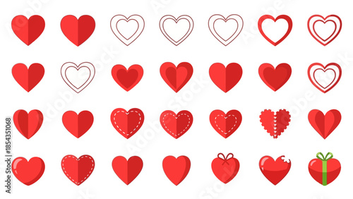 Collection of various red heart icons and symbols displayed on a white background