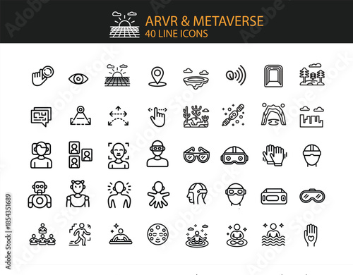 ARVR Metaverse 40 Line Icons Collection With Digital World And Technology vector illustration