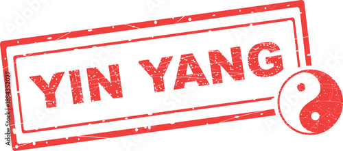vector illustration red worn texture rubber stamp yin yang text and symbol