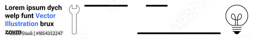 Innovation, creativity, development, problem-solving, technology, engineering. A wrench and a lightbulb with placeholder text and minimal lines. Innovation and creativity concept