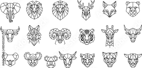 set of black and white geometric animals vector