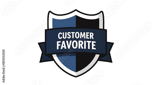 Customer favorite award badge emblem with dark blue and black shield and ribbon graphic for recognition and best product