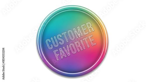 Circular rainbow colored badge with 'customer favorite' text in white outline, representing popularity and customer satisfaction, isolated on a white
