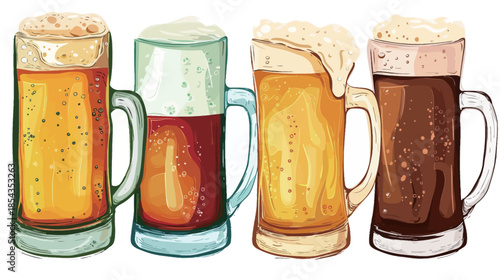 Beer mug cartoon vector illustration with foamy lager, cheerful playful style drink icon representing pub culture, Oktoberfest celebration, bar menu design, beverage branding and festive party concept