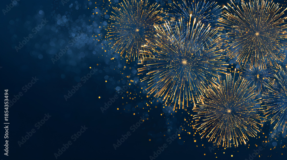 Fototapeta premium 2026 Happy New Year Merry Christmas background with fireworks 2026 elegant greeting card design in blue and gold for company celebrations Stock Vector