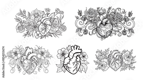 Bold and easy cute anatomical heart illustration decorated with girly swirls, playful medical cartoon style expressing love, care, health awareness, and friendly modern flat vector design
