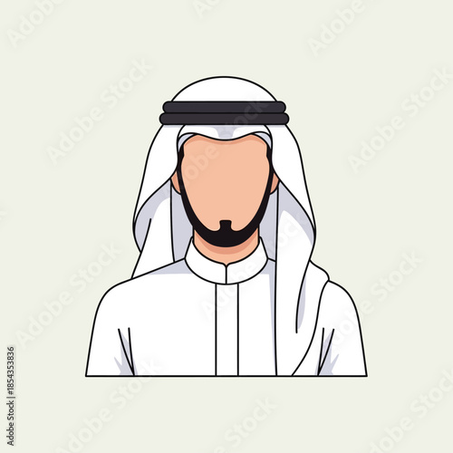 a Middle Eastern man wearing a white thobe and a white keffiyeh secured with a black agal