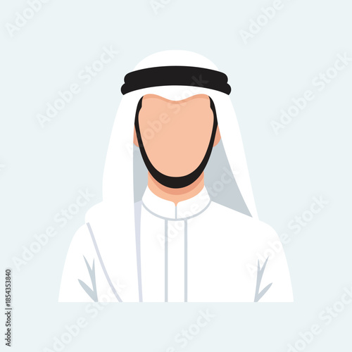 a Middle Eastern man wearing a white thobe and a white keffiyeh secured with a black agal