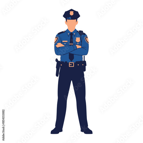 a police officer standing confidently with arms crossed