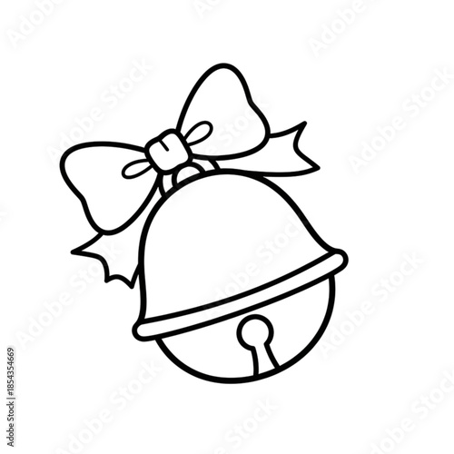 Christmas jingle bell with a large ribbon bow outline drawing.
