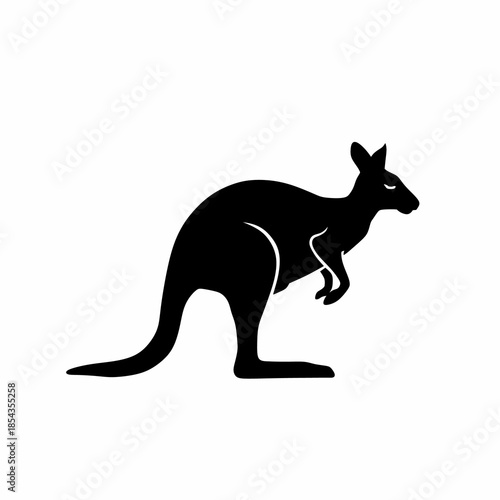 Black Kangaroo Silhouette Vector Icon Australian Wildlife Animal Design