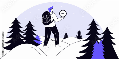 Resilient Hiker Navigating Snowy Mountain Trail with Survival Gear