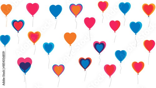 Colorful heartshaped balloons floating