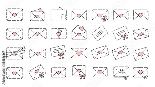 Collection of romantic love letters and envelopes with decorative elements