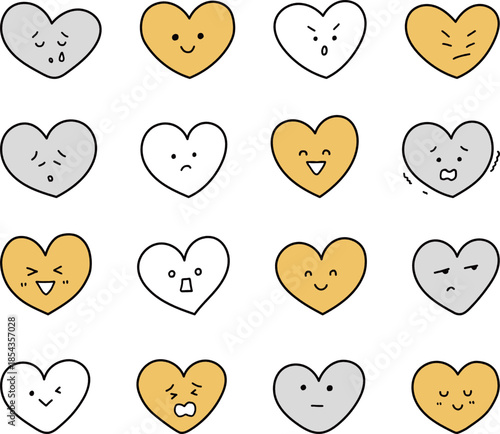 色々な表情のハートセット単色