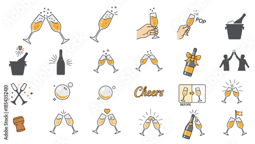 Celebration party with champagne bottles glasses and festive decorations