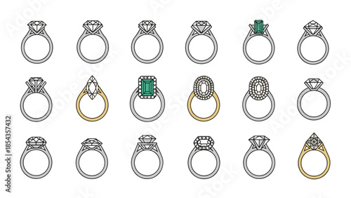 Collection of various elegant engagement and wedding rings