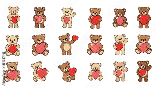 Cute teddy bear collection with various poses and expressions