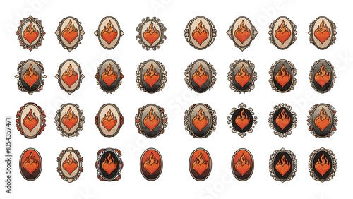 Row of round amber and black mosaic tiles with intricate pattern