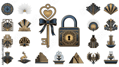 Collection of vintage and classic lock, key, and architectural artifacts