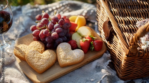 Wallpaper Mural Picnic basket with wine, fruit, and heart-shaped cookies Torontodigital.ca