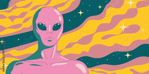 Futuristic Alien Portrait with Glowing Skin and Cosmic Background