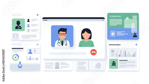 Doctor and patient in telemedicine consultation on computer screen