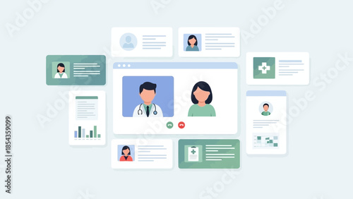 Online doctor consultation on computer screen with patient