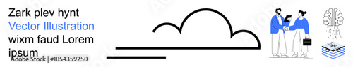 Business partnerships, teamwork, cloud technology, data storage, innovation, artificial intelligence. Two professionals meeting, cloud and brain icons. Business partnerships and cloud technology