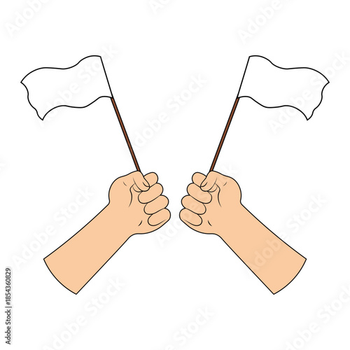 Hands Holding a Surrender Flag.