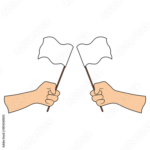 Hands Holding a Surrender Flag.