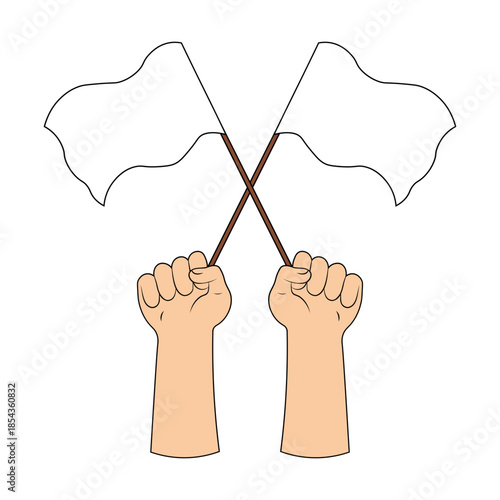 Hands Holding a Surrender Flag.