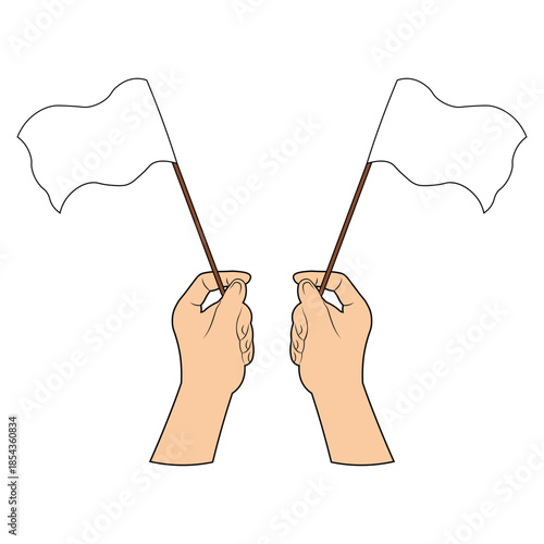 Hands Holding a Surrender Flag.