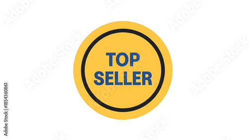 Yellow circular badge with blue text 'top seller' and a black outline, representing a quality seal or award for excellent sales performance