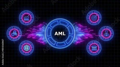 Wallpaper Mural AML Anti-Money Laundering Concept. Digital animation glowing blue circuit lines, technology, data flow. Torontodigital.ca