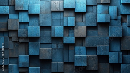 Abstract composition of blue metallic cubes