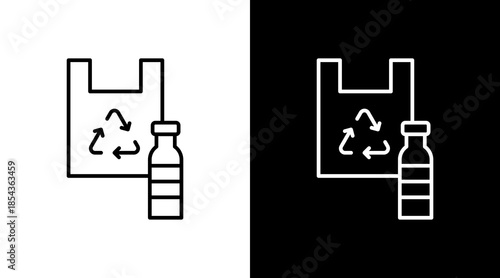 Plastic Recycling Outline White Icon Set Design