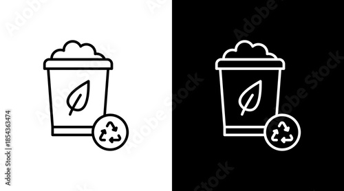 Composting Bin Outline White Icon Set Design