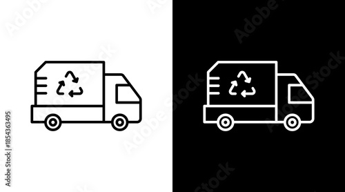 Recycling Truck Outline White Icon Set Design