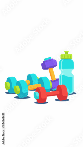 Vector of gym equipment representing fitness and wellness. Great for workout programs, app icons, and health campaigns