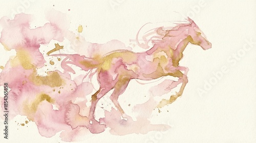 Pink and gold watercolor horse artwork for Chinese New Year, Lunar New Year 2026, year of horse, calendar, greeting card, or invitation design.